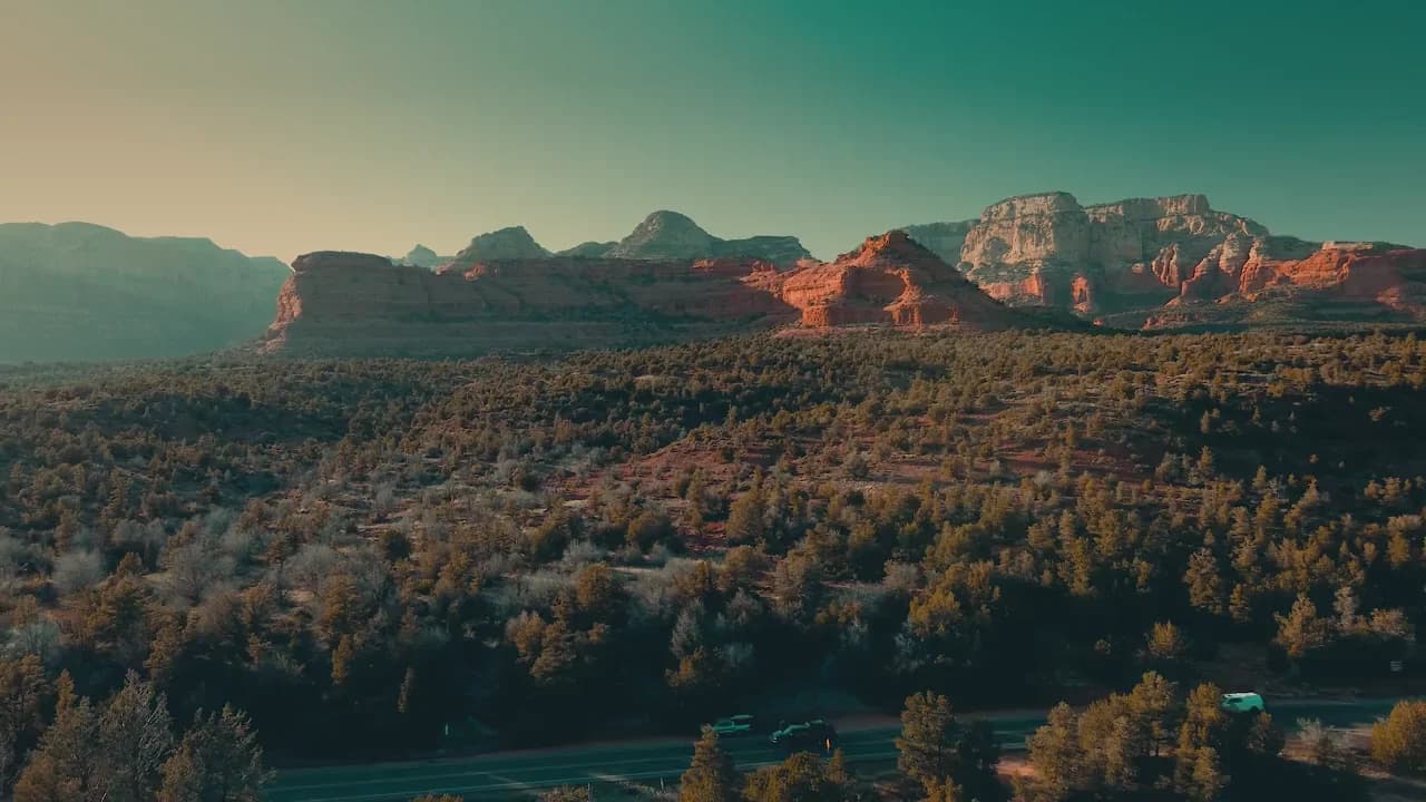 Aerial view of Sedona’s red-rock landscape